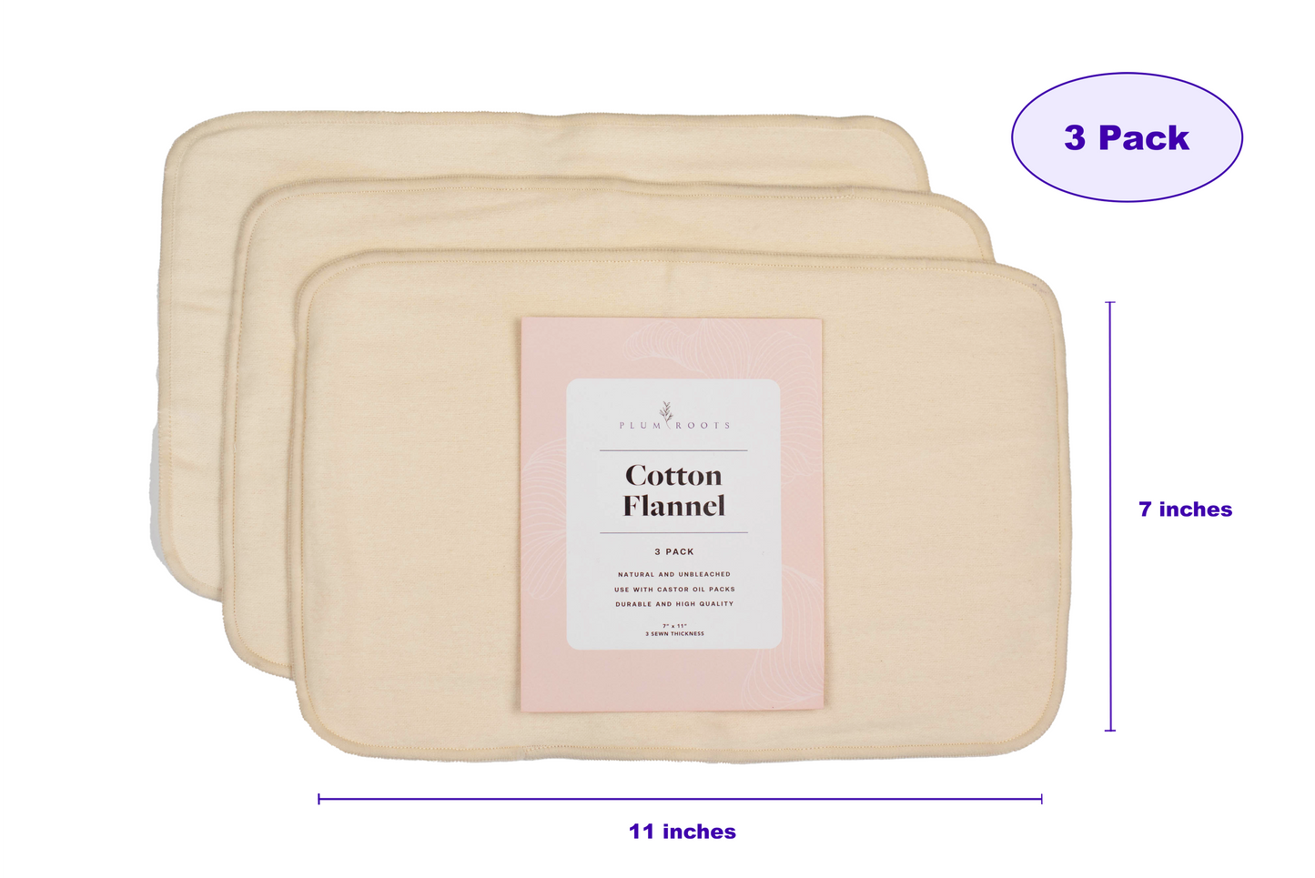 3 Pack of Cotton Flannel for Castor Oil Packs