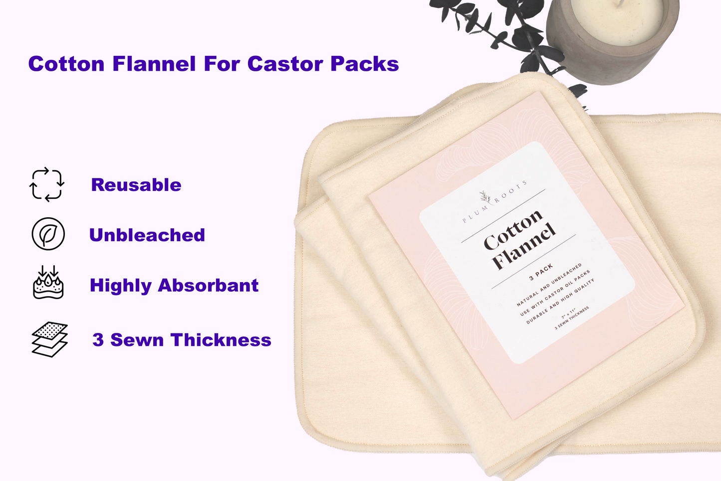 3 Pack of Cotton Flannel for Castor Oil Packs